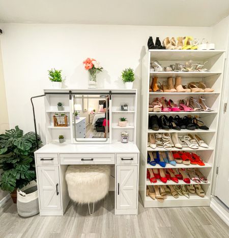 So happy with the way this area of my bedroom turned out. The vanity has so much space and the book shelf is the perfect storage for my shoes. #amazonhome

#LTKhome