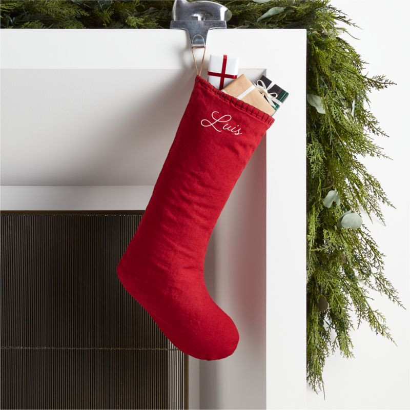 Solid Red EUROPEAN FLAX -Certified Linen Christmas Stocking | Crate & Barrel | Crate & Barrel