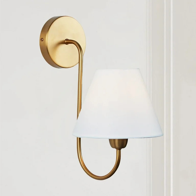 Gleaming Elegance Wall Sconce with Antique Brass&White Linen Shade,Indoor Sconce for Living&Bedro... | Walmart (US)