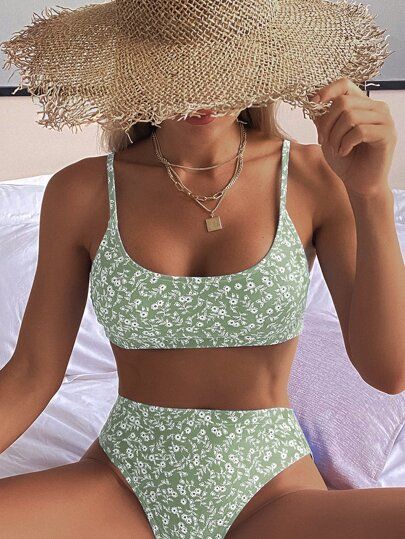 Ditsy Floral Print Bikini Swimsuit | SHEIN