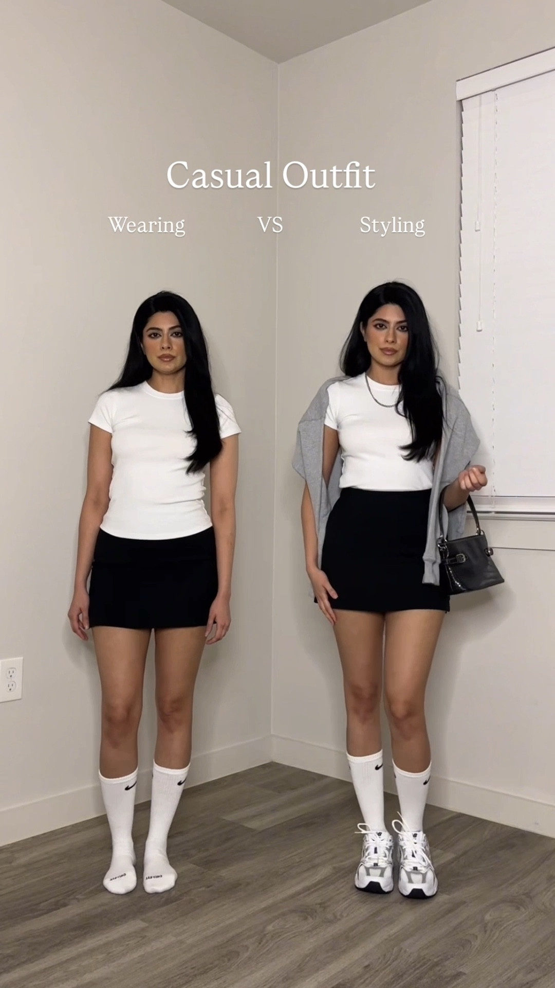 Casual outfit, casual style , Spring outfit, spring style, summer outfit, summer style,  fashion trends, fashion must haves for spring and summer, styling mini skirt for spring summer, summer outfit, elevated outfit, how to style, skirt, new balances , casual chic style, petite style, outfit ideas, fashion hacks, styling tips, wearing vs styling, what to wear

#LTKPetite #LTKStyleTip #LTKSaleAlert