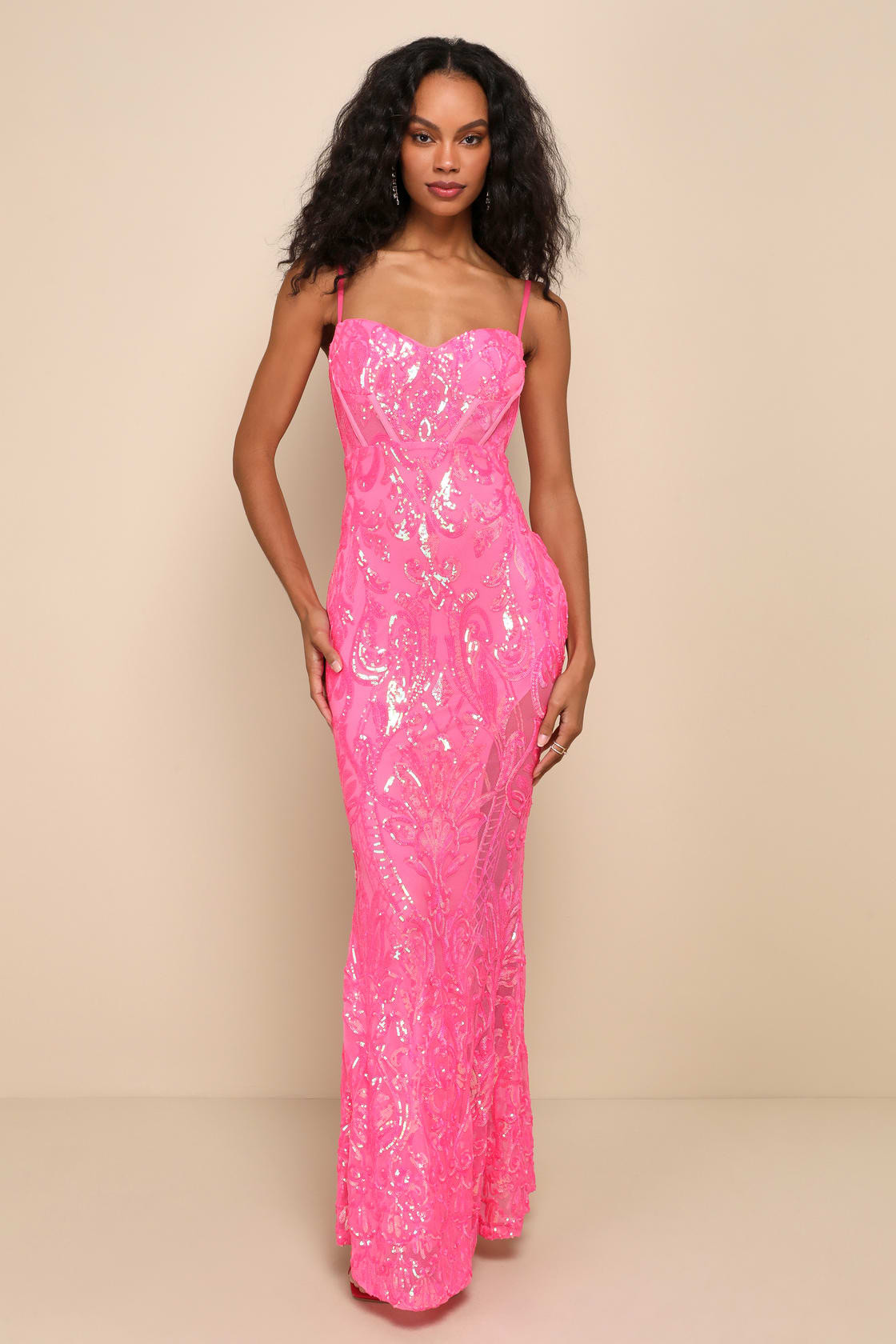 Notable Sensation Hot Pink Iridescent Sequin Mermaid Maxi Dress | Lulus