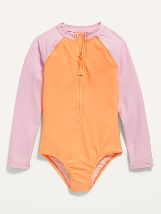 Zip-Front Rashguard One-Piece Swimsuit for Girls | Old Navy (US)