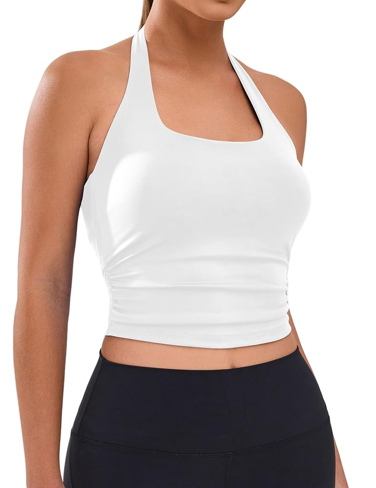 BMJL Womens Halter Built in Bra Workout Sports Tank Tops Summer Trendy Backless Going Out Clothin... | Amazon (US)