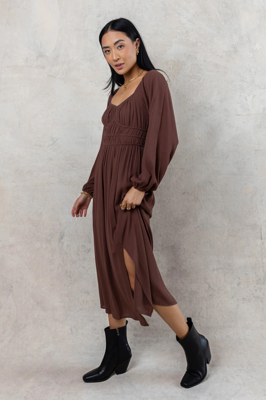 Arlene Midi Dress in Brown - böhme | Böhme US