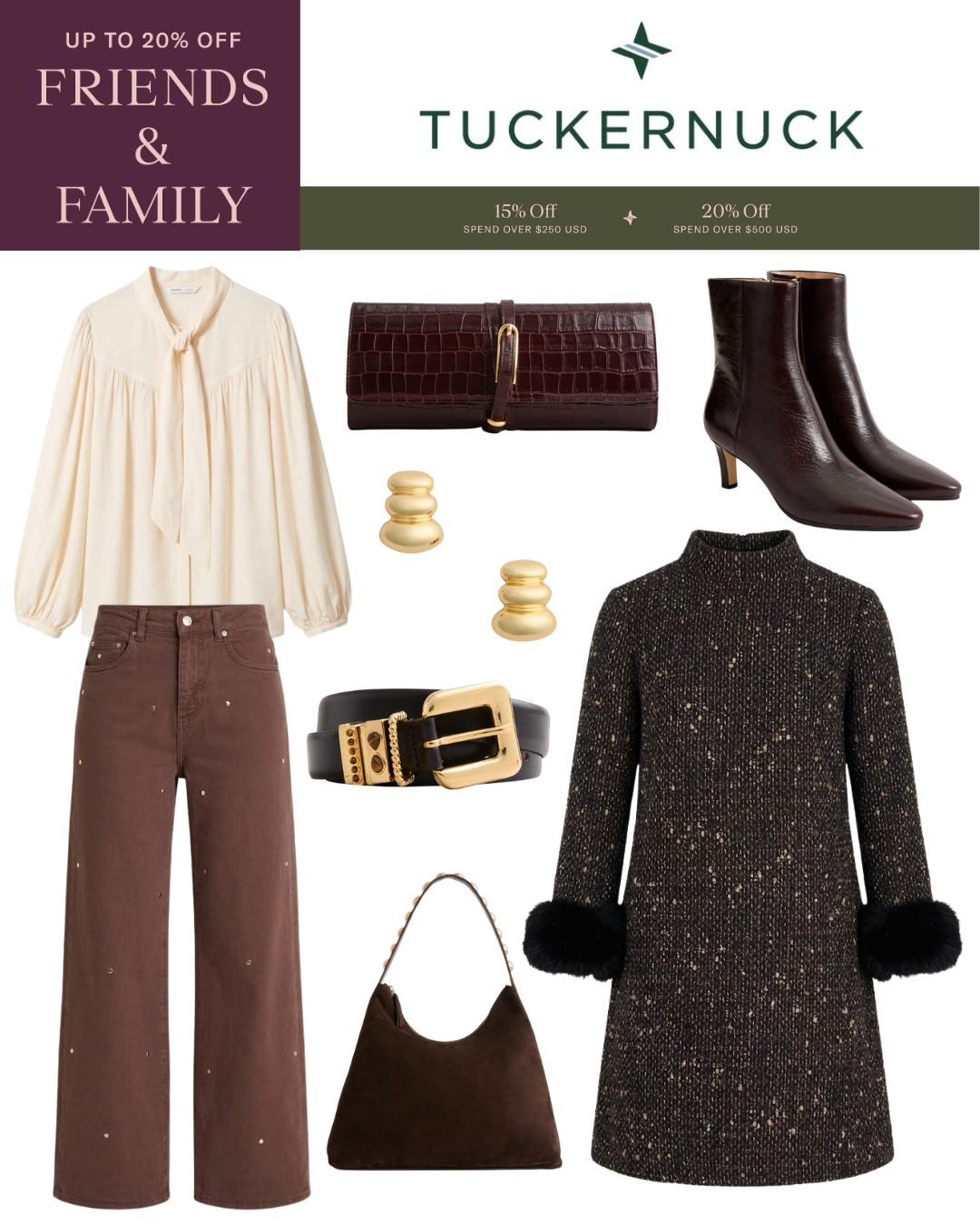 Tuckernuck Friends & Family Sale! 20% off classic, designer-inspired styles for way less. Hurry! SALE ends September 24th.... Use code: FAMILY
Trousers, booties, fur cuff dress, blouse, clutch bag handbag

#LTKootd #LTKOver40 #LTKSaleAlert