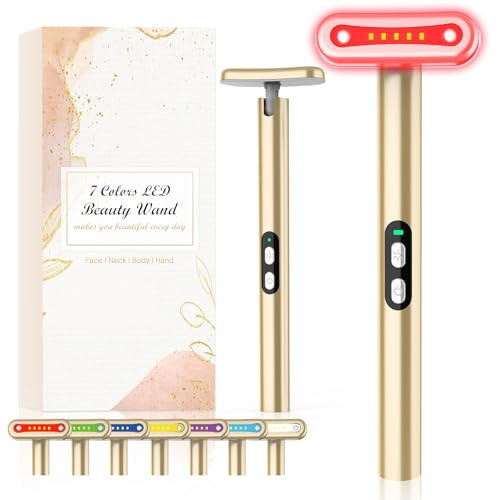 Fxtiaa Red-Light-Therapy-Wand-for-Face, 7 Colors LED Light Therapy Wand Eye Facial Red & Blue Rejuvenation Tool, Face Massager, Golden | Amazon (US)