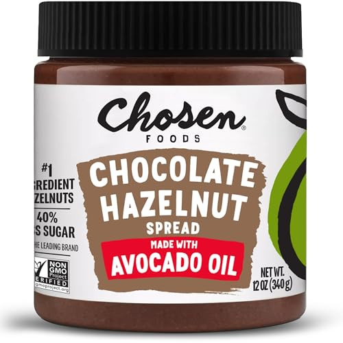 Chosen Foods Chocolate Hazelnut Spread - Made with 100% Pure Avocado Oil, Simple Ingredients, 40% Less Sugar, Vegan, Free of Palm Oil,12 oz 1-Pack | Amazon (US)