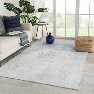 Porch & Den Pate Printed Medallion Blue/ White Area Rug | Bed Bath & Beyond