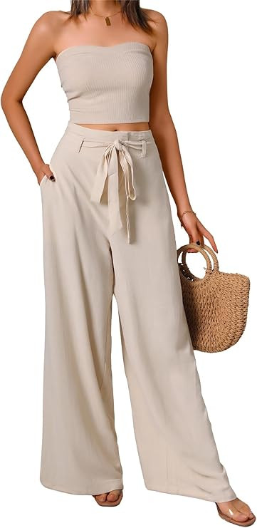 HUHOT Women‘s Flowy Summer Linen Pants 2024 Beach Palazzo Pants Wide Leg Lounge Pants | Amazon (US)