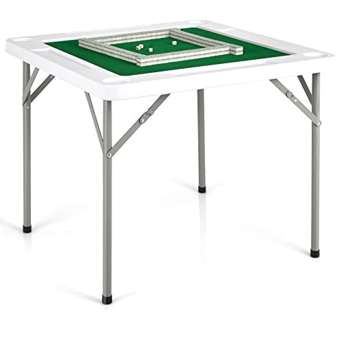 Goplus Classic Foldable Mahjong Table, 35' Square Green, 4 Cup Holders & 4 Chip Grooves, Foldable for Adults Domino Game, Camping | Amazon (US)