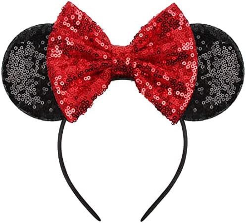 Eisyaa Mouse Ears Headbands, Sequin Pink Mice Ears for Women Girls, Shiny Bow Headband for Cospla... | Amazon (US)