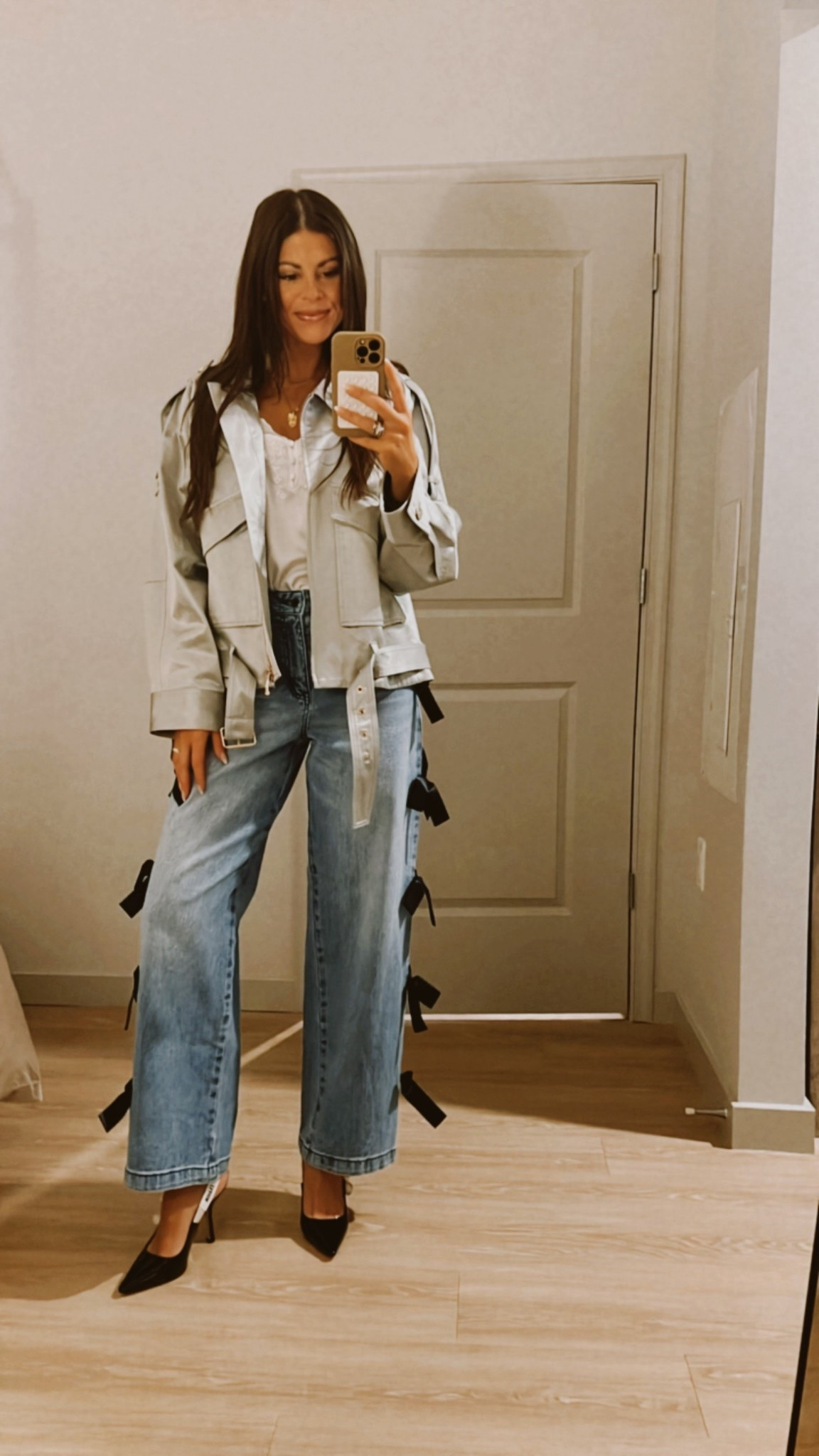 The jeans of my dreams do exist covered in silk black bows 🖤 •• The buckle jacket that I’ve been eyeing also finally went on sale! I really liked the oversized look so decided to buy an XL & the fit is exactly what I wanted 💃🏻 

#LTKSaleAlert #LTKWorkwear #LTKootd