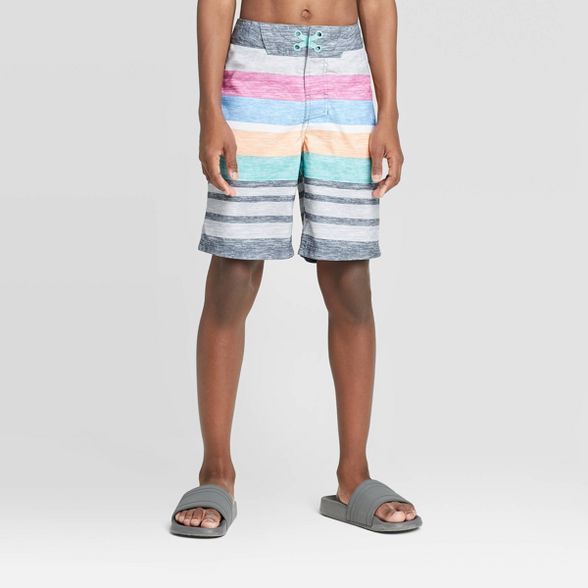 Boys' Multi Heathered Stripe Swim Trunks - art class™ Gray | Target