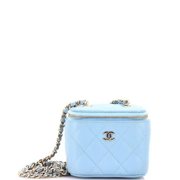 Chanel Classic Vanity Case with Chain Quilted Caviar Mini Blue 4118651 | Rebag