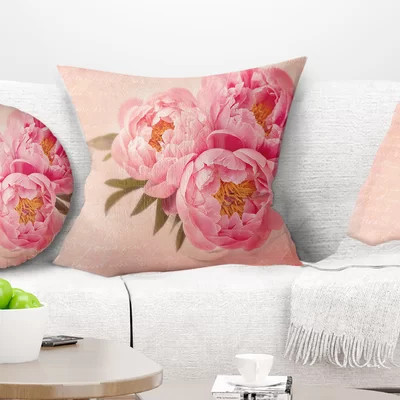 Floral Peony Flowers Against Scribbled Square Pillow Cover and Insert | Wayfair North America