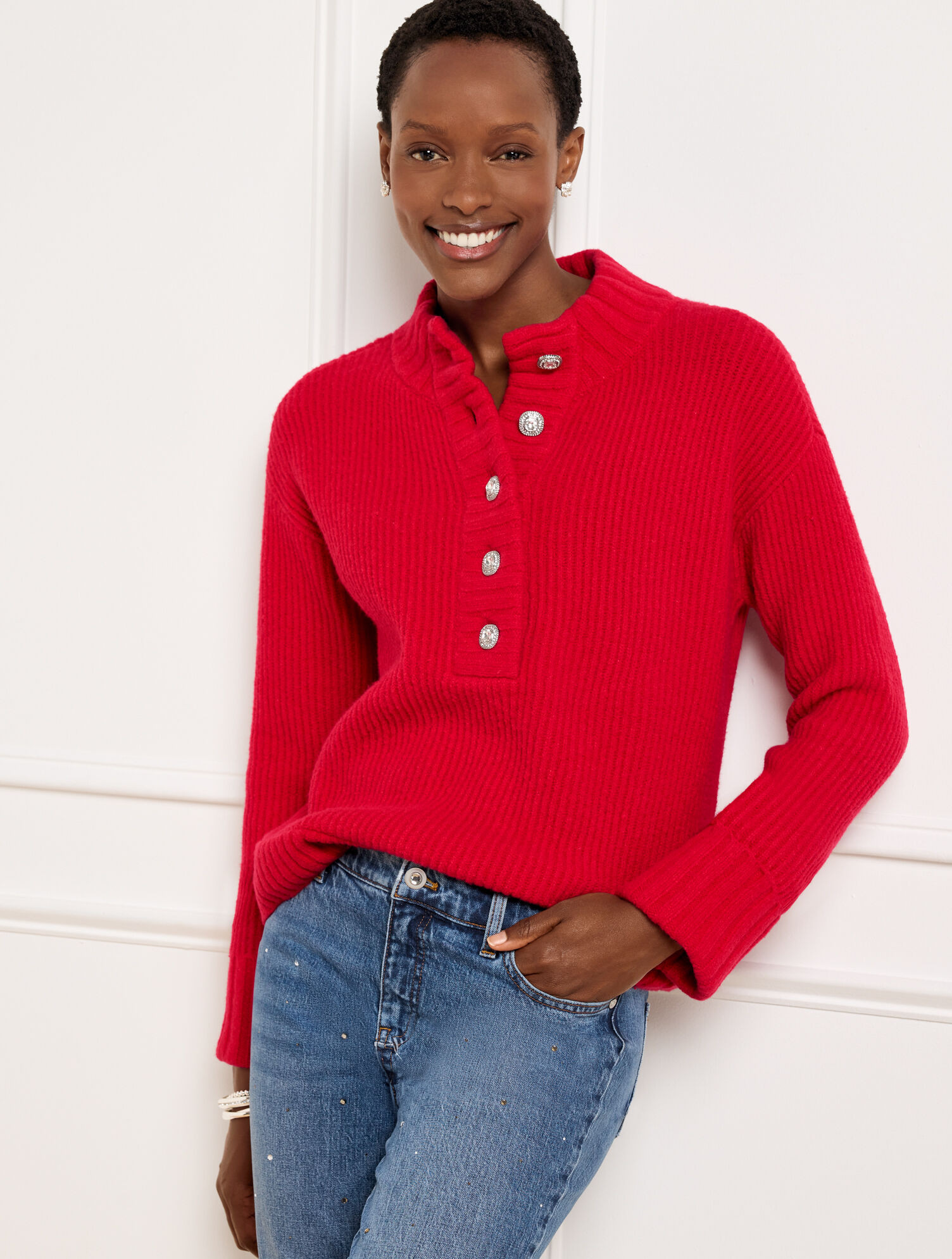 Jewel Button Henley Pullover | Talbots