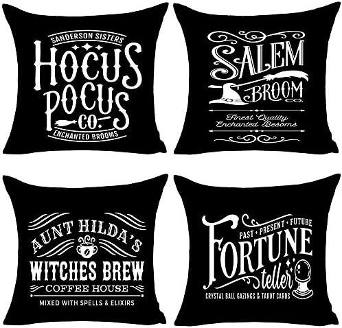 MFGNEH Hocus Pocus Halloween Pillow Covers 18x18 Set of 4,Halloween Decorations Witches Brew Cotton  | Amazon (US)