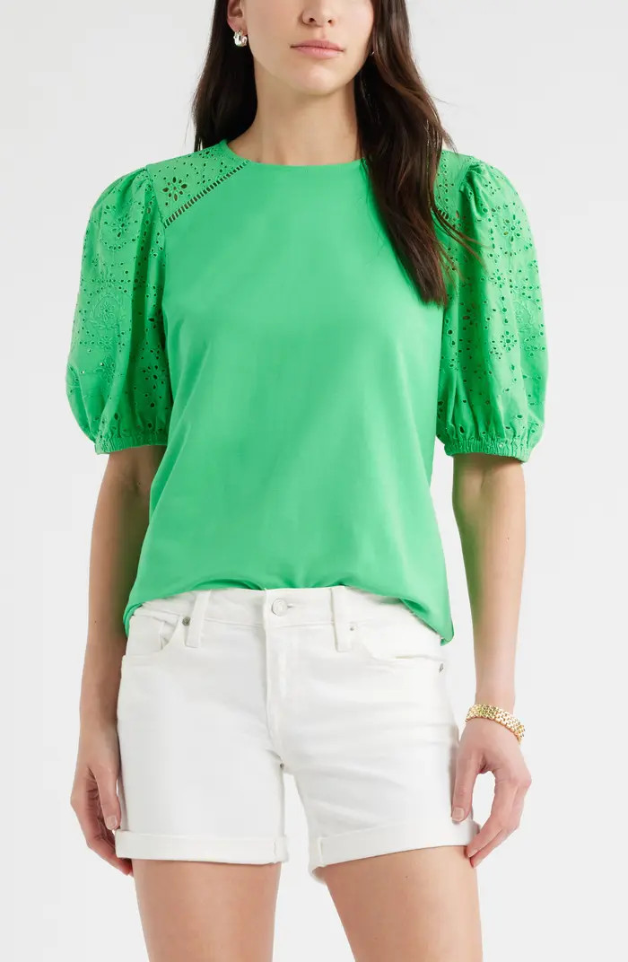 Caslon® Eyelet Embroidered Puff Sleeve Top | Nordstrom | Nordstrom