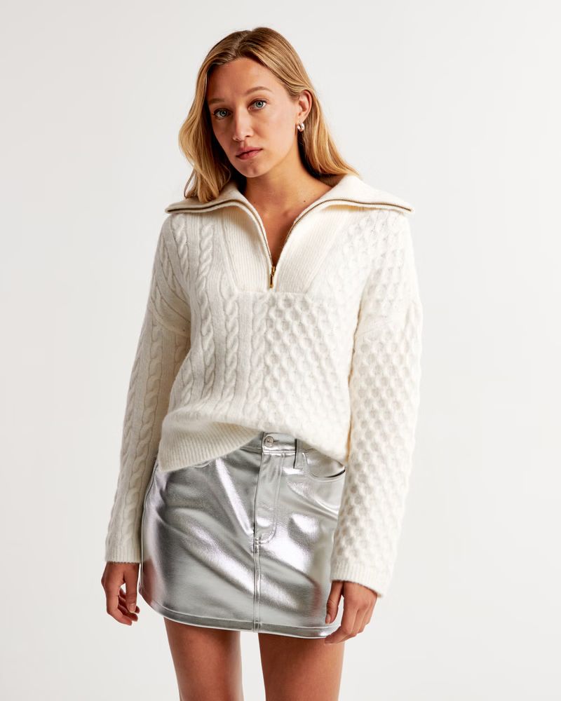 Women's Cable Half-Zip Sweater | Women's Tops | Abercrombie.com | Abercrombie & Fitch (US)