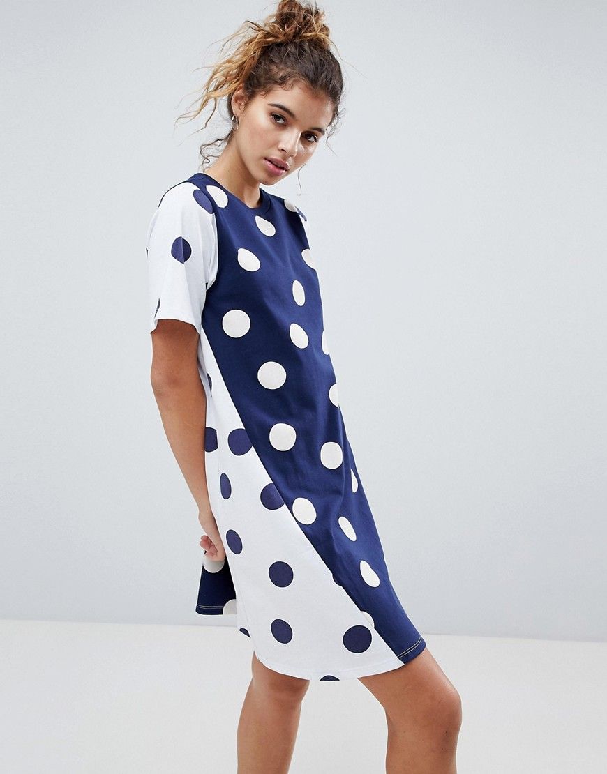 ASOS Smock Dress with Spliced Polka Dot - Multi | ASOS US