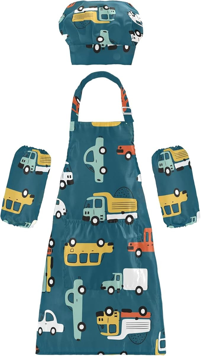 Kids Apron Chef Hat Set for Girls Cute Boys Dinosaur Pattern Waterproof with Pockets Painting Coo... | Amazon (US)