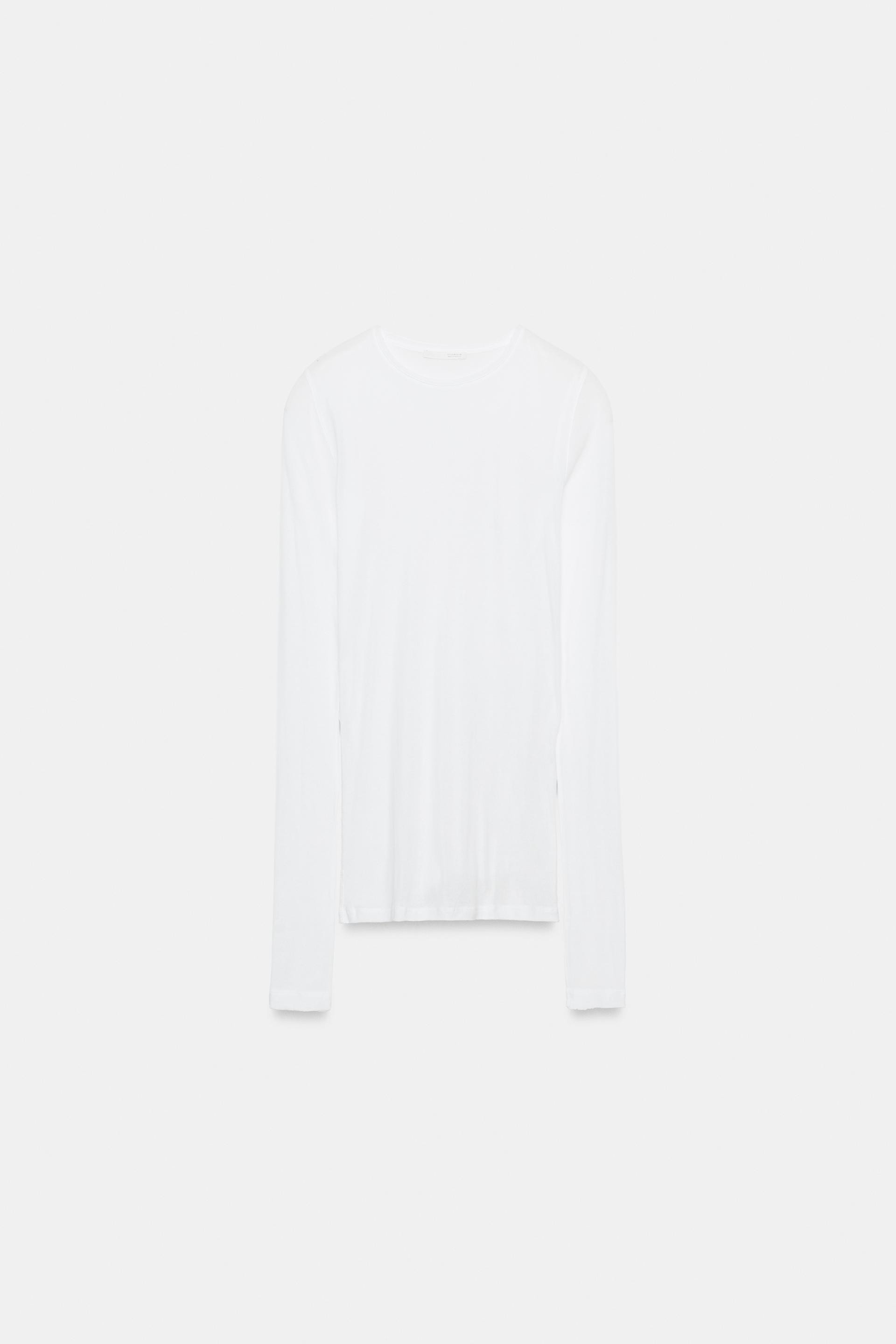 Zara - Supima® Long Sleeve T-Shirt - White - S - Woman | Zara US