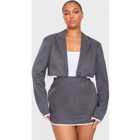 Plus Grey Contrast Binding Cropped Blazer | PrettyLittleThing US