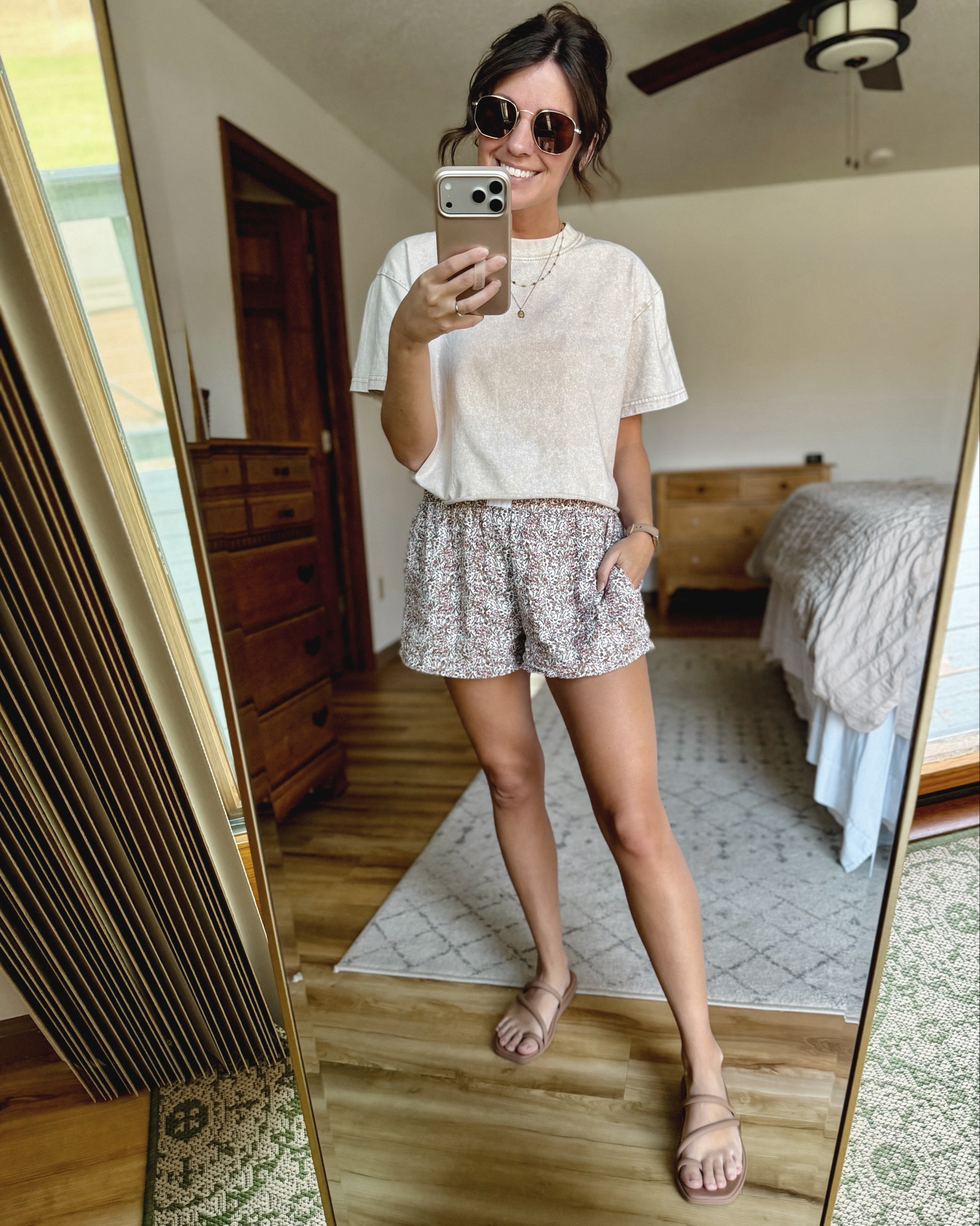 70° out so I’m wearing shorts and sandals☀️ 

size xs in my boxer shorts and small in my tee! My croc sandals are size 6 and so comfy!🤍🙌🏽

#LTKPetite #LTKSwim #LTKootd