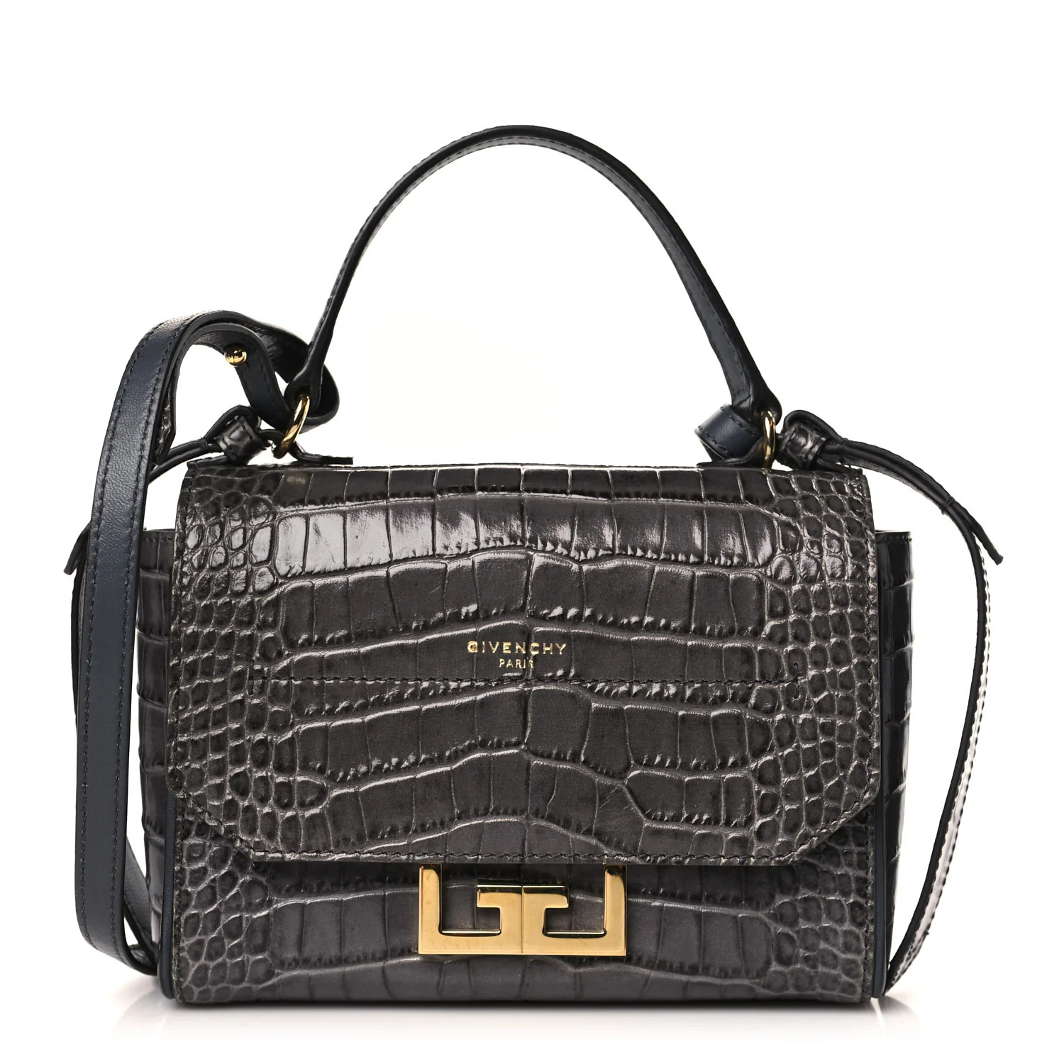 Calfskin Crocodile Embossed Mini Eden Top Handle Storm Grey | FASHIONPHILE (US)