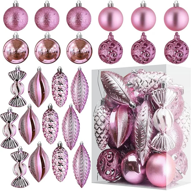 Prextex Pink Christmas Ball Ornaments for Christmas Decorations - 24 Pieces Xmas Tree Shatterproo... | Walmart (US)