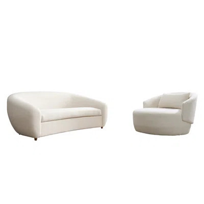 JoJo Fletcher Luciano Boucle Sofa and Swivel Chair, Ivory | Wayfair North America