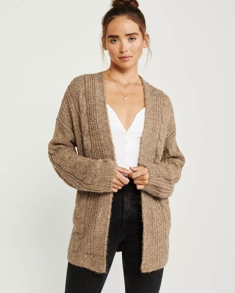 Puffed Sleeve Cable Cardigan | Abercrombie & Fitch US & UK