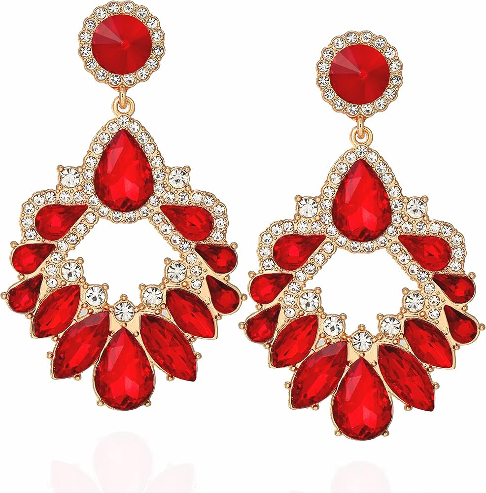 Fashion Rhinestone Statement Drop Dangle Earrings Large Colorful Crystal Chandelier Earrings for ... | Amazon (US)