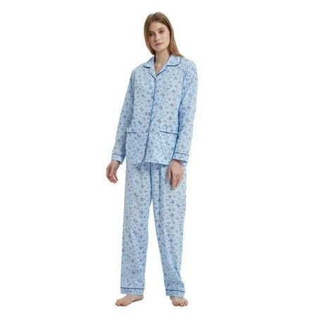 GLOBAL 100% Cotton Pajamas for Women Notch Collar Pjs Cozy Button Down Homewear with Pockets Spring & Summer 2-Piece Sizes S to 3X | Walmart (US)