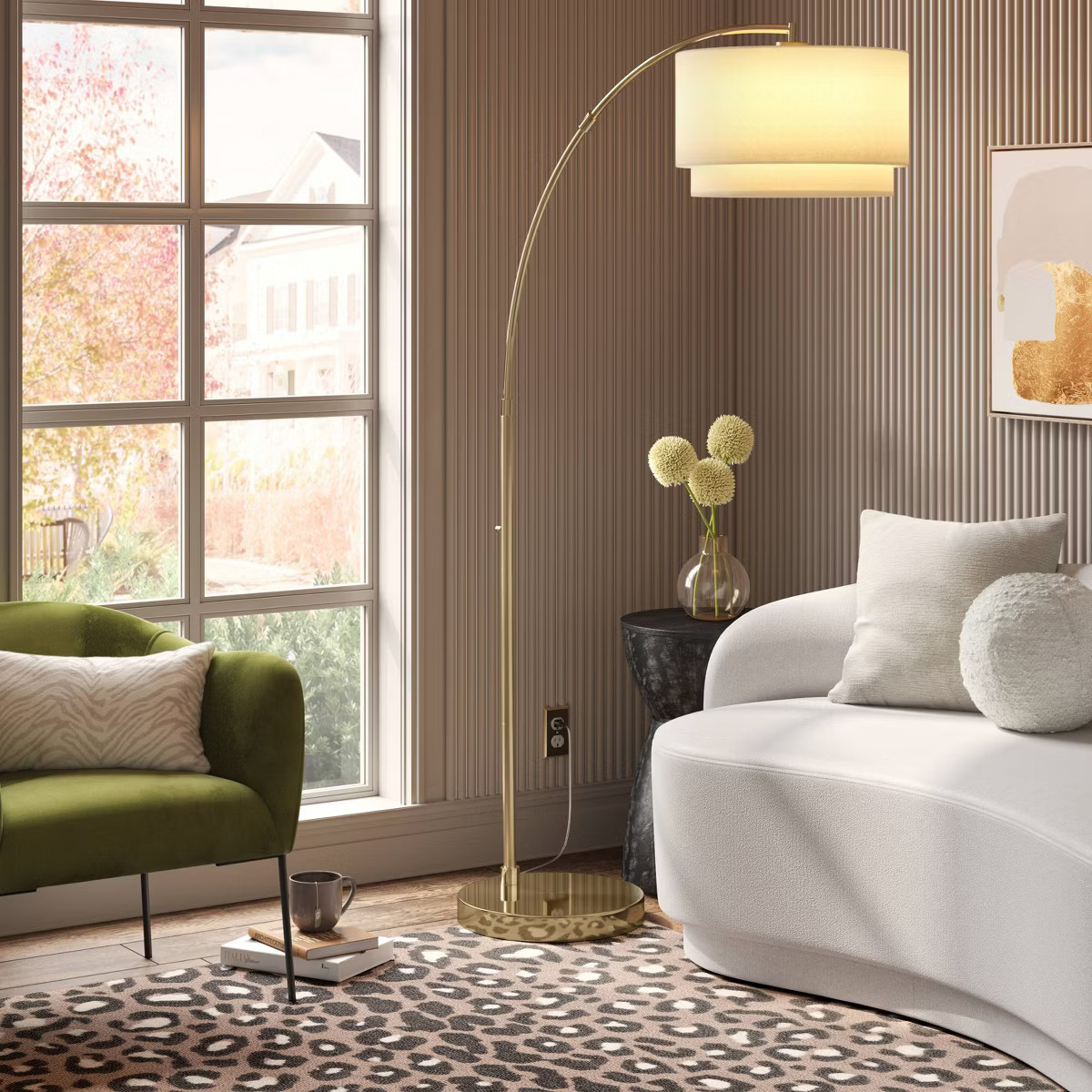 Knurled Metal Arc Floor Lamp with Tiered Shade Brass - Threshold™ | Target