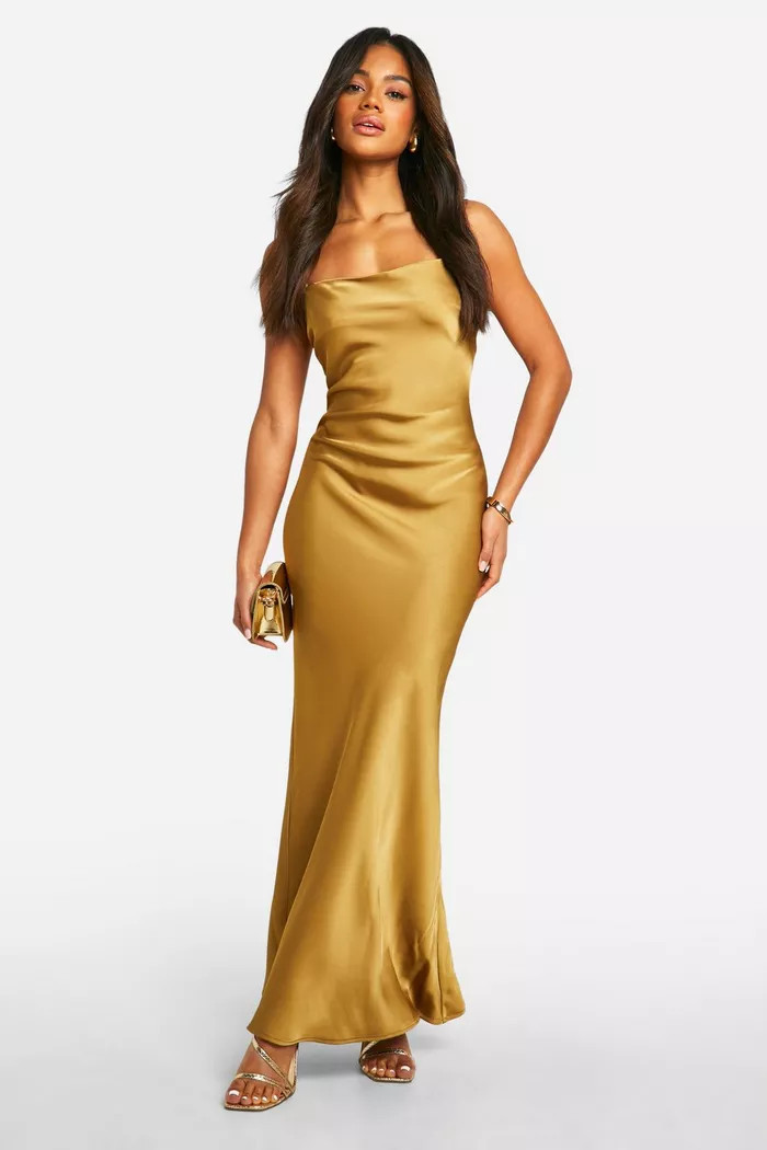 Satin Square Neck Midi Dress | boohoo (US & Canada)