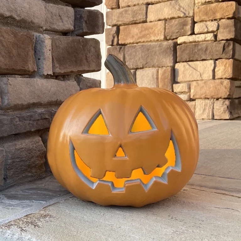 Gamexcel 9 Inch Jack-o'-Lantern, Halloween Light Up Pumpkin Lantern, 9in Smile Orange, 1 Count | Walmart (US)
