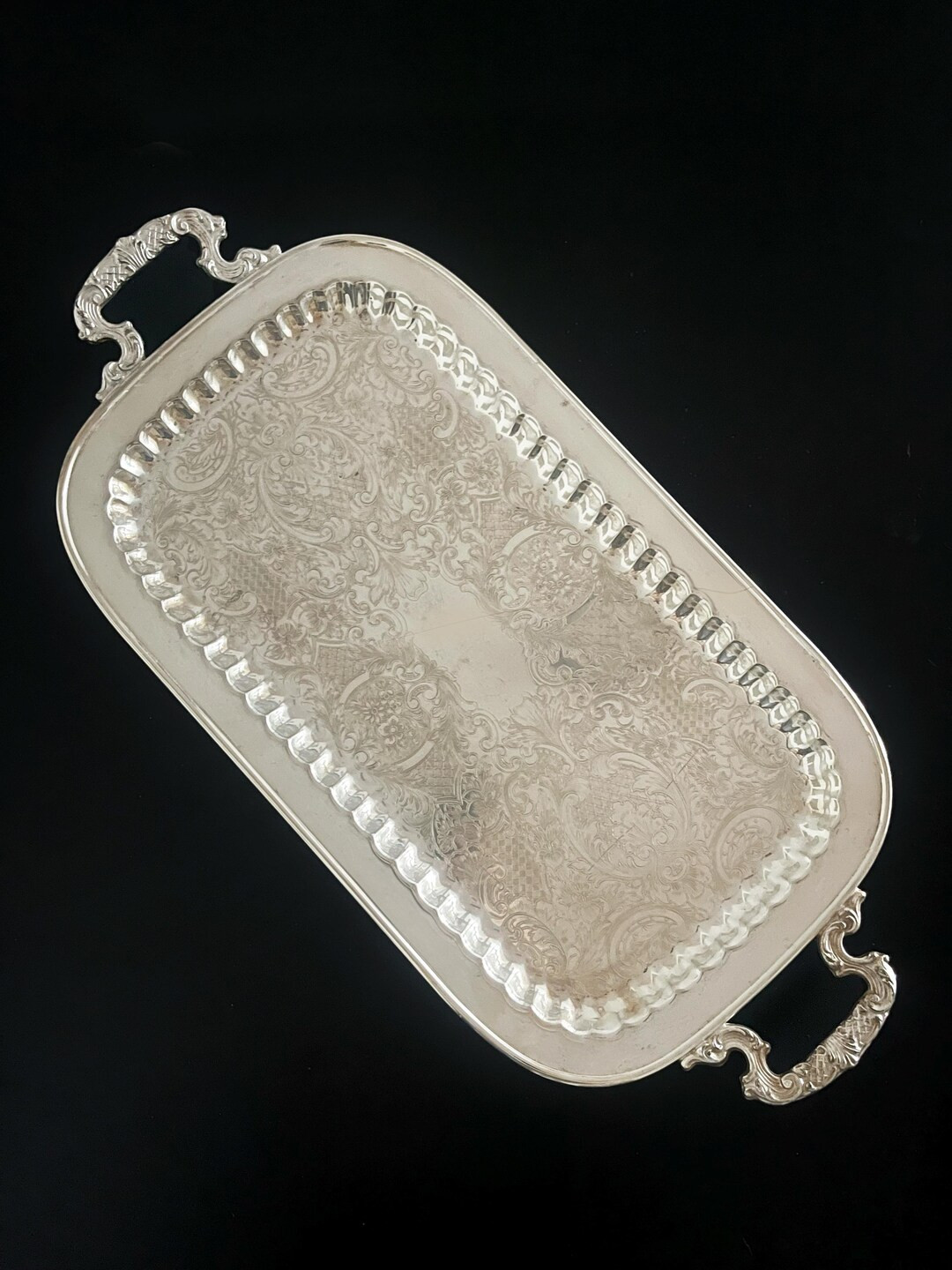 Vintage Leonard Silver Plated Serving Tray with Handles | Ornate Chased Floral Design | Etsy (US)
