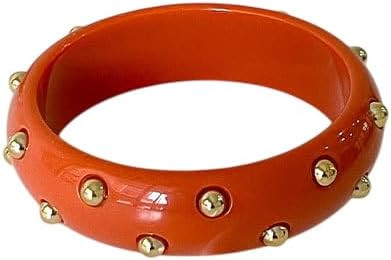 Colorful Punk Acrylic Resin Golden Beads Bangle Bracelet Transparent Shimmer Wide Irregular Geome... | Amazon (US)