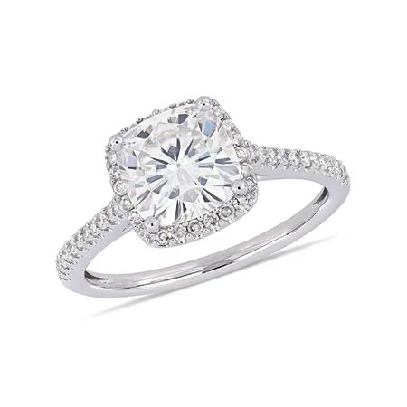 Miabella 2 Carat T.G.W. Moissanite and 1/4 Carat T.W. Diamond 14kt White Gold Halo Engagement Ring | Walmart (US)