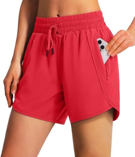 Ksmien Women's 5" Athletic Running Shorts Quick Dry Lightweight Workout Gym Shorts with Zipper Po... | Amazon (US)