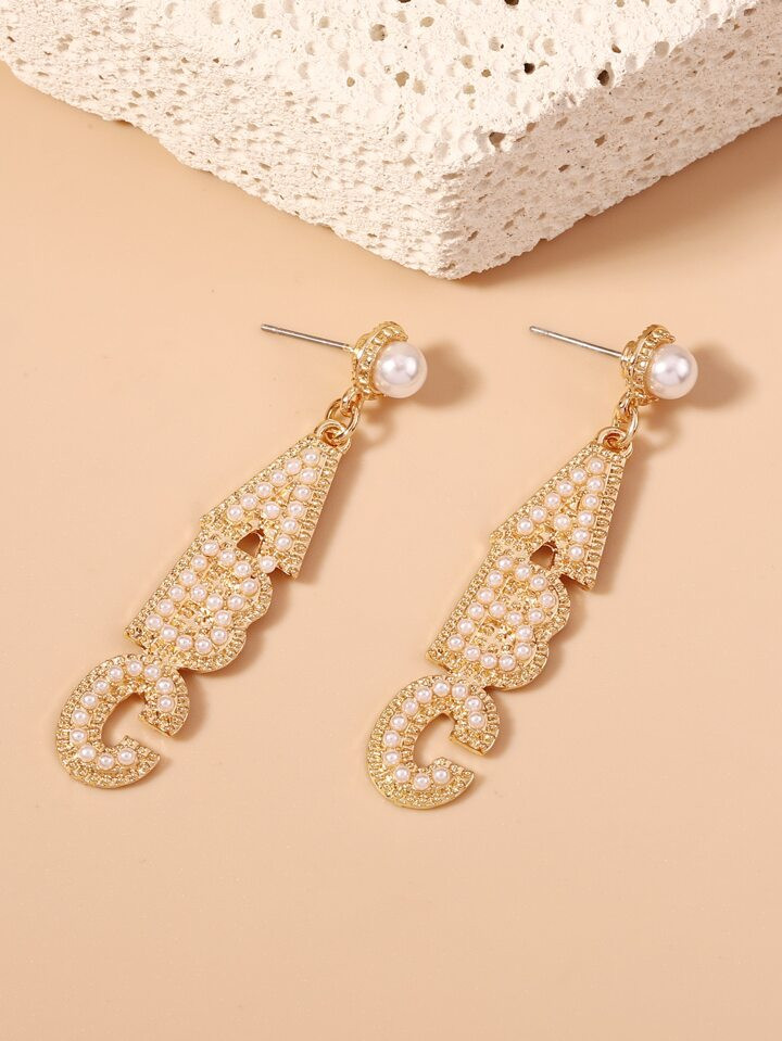 Faux Pearl Decor Letter Drop Earrings | SHEIN