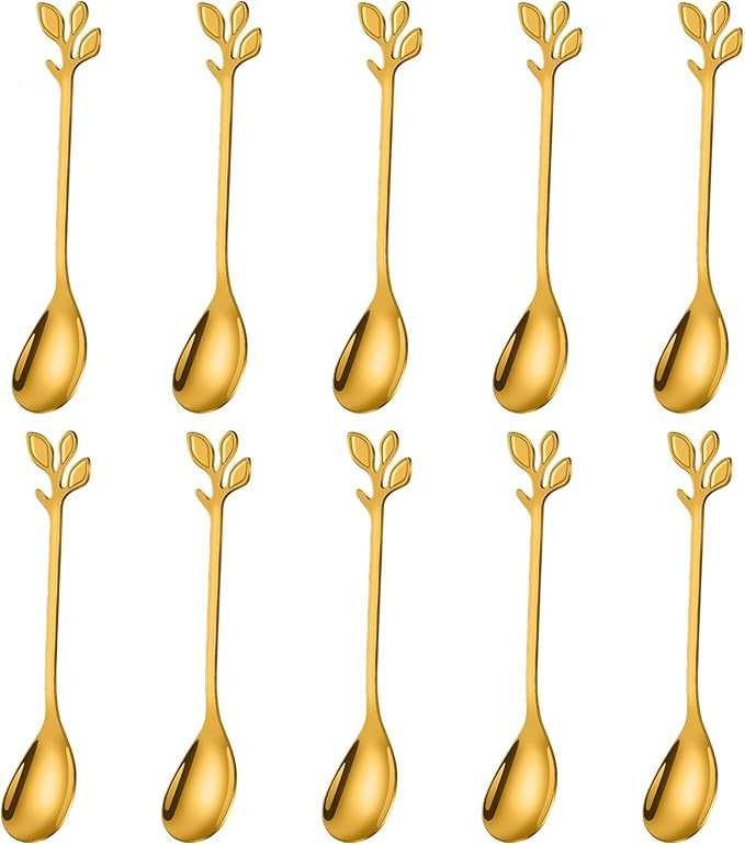 AnSaw Elegant Gold Leaf Coffee Spoons - 10-Piece, 4.7" Mini Stainless Steel Espresso & Dessert Te... | Amazon (US)