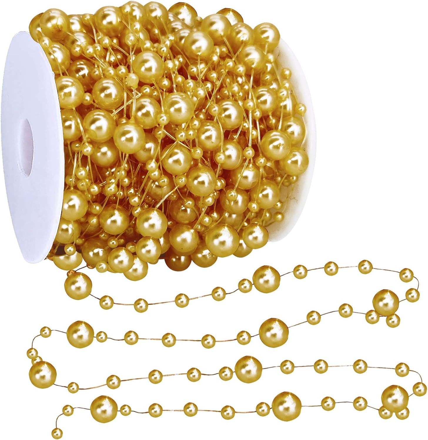 TURNMEON 66 Feet Gold Christmas Beads Garland Decoration 2 Sizes Gold Pearl Strands Chain for Chr... | Amazon (US)