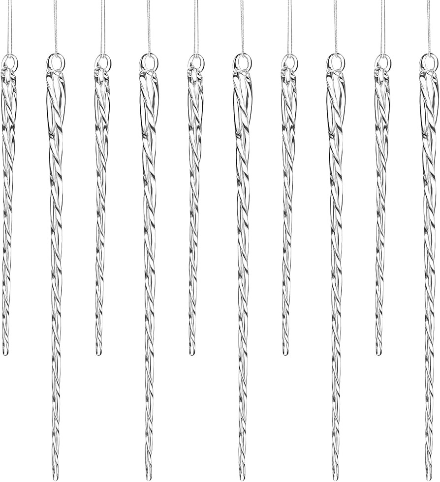 24 Pc Glass Christmas Icicles Ornaments – Set of 12x 4-Inch & 12x 6-Inch Clear Twisted Glass Ic... | Amazon (US)
