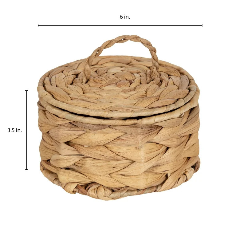 Design Ovation 3.5” x 6” Round Trinket Box with Lid in Water Hyacinth Natural Material - Walm... | Walmart (US)