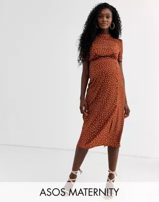 ASOS DESIGN Maternity midi tea dress with buttons in polka dot | ASOS US