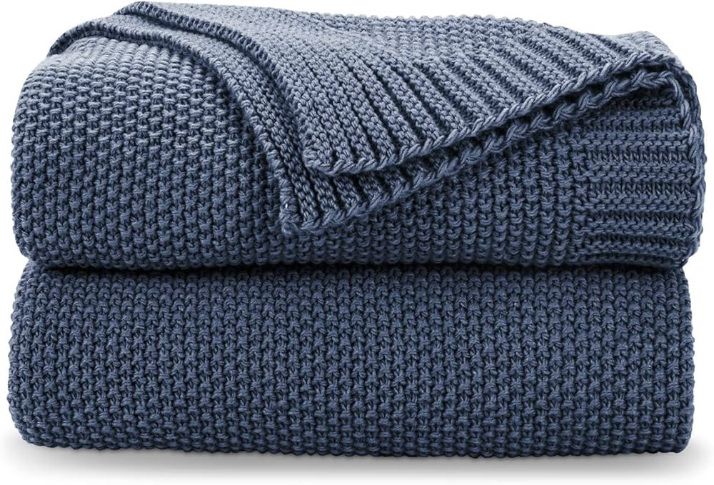 Blue Throw Blanket for Couch, Soft Cozy Cable Knit Throw Blanket for Bed Sofa Living Room, Lightw... | Amazon (US)
