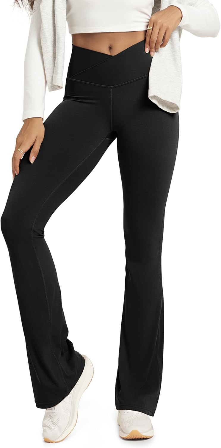 ODODOS Crossover Flare Leggings for Women Wide Leg Lounge Casual Bootcut V-Shaped Yoga Pants with Back Pocket | Amazon (US)
